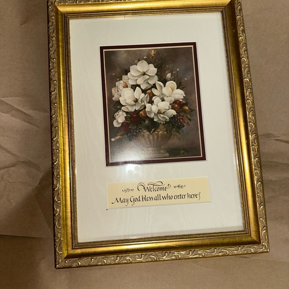 Glenda Turley 94” Welcome sign Gold Framed Floral Art Print